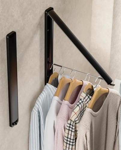 Dr.DJ Clothes Drying Rack Wall Mounted, Retractable & Foldable Clothes Hanger for Laundry Room Organization and Storage, Clothes Hanger Rack for Dorm, Closet, Balcony, Laundry Room(2Pack, Black) - color: Black 2racks