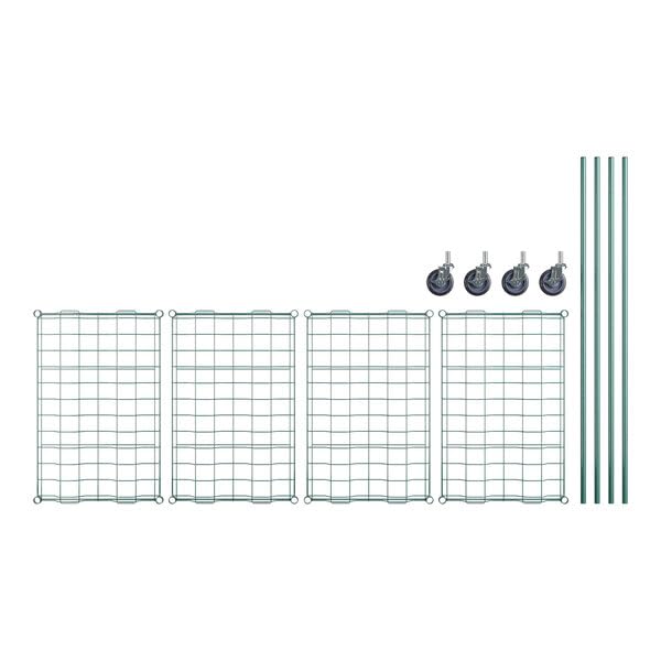 PRO&Family 24" x 48" Mobile Green Epoxy 4-Tier Commercial Drying Rack with Casters – Heavy Duty Wire Shelving for Dish Drying, Kitchen Storage & Food Service Use (3" Slots) - size: 24" x 48" Mobile