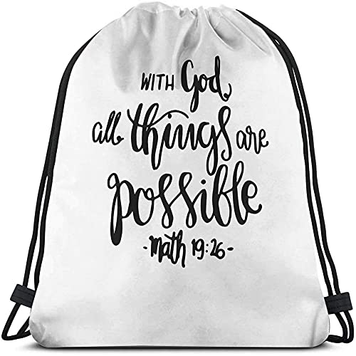 Bible Verse Drawstring Yoga Bags for Men & Women - Hope 'All Things Are Possible' Quote, Hand Drawn Design, Gym Sack, Sports Bag - color: Multi-a156
