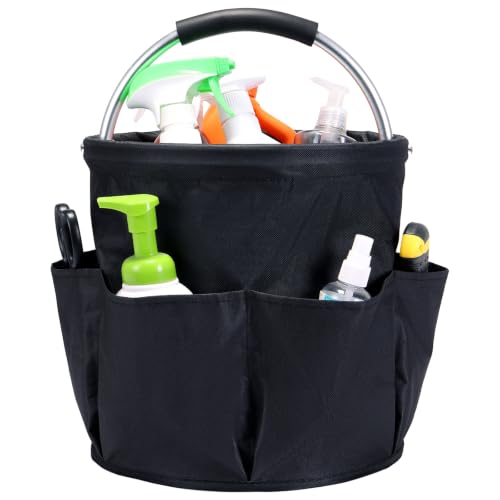 17L Cleaning Caddy with Handle Foldable 6 Pockets - color: Black
