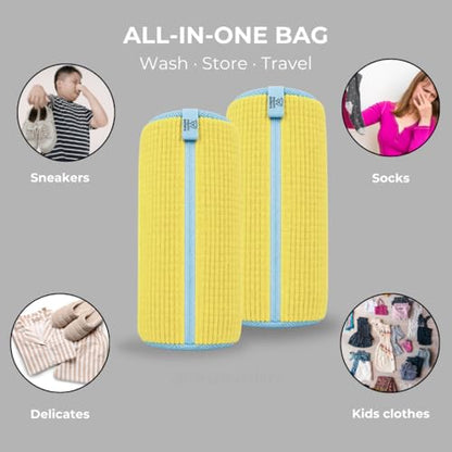 Shoe Washing Bag for Washer & Dryer – 2 Pack Sneaker Laundry Bags with Plush Microfiber Interior & Breathable Mesh Panels for Shoes & Delicates – Yellow - color: Yellow