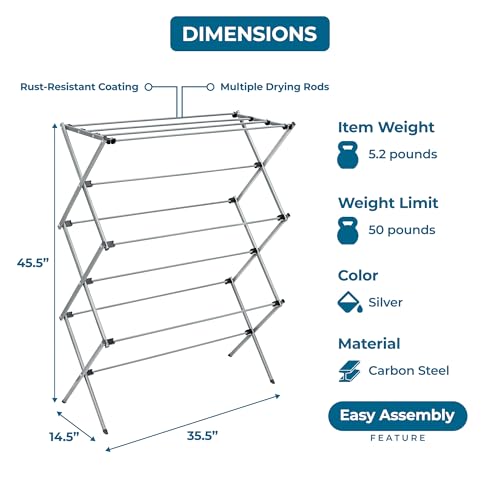 Honey-Can-Do Oversized Collapsible Clothes Drying Rack, 35", 50 lb, Grey - color: Gray