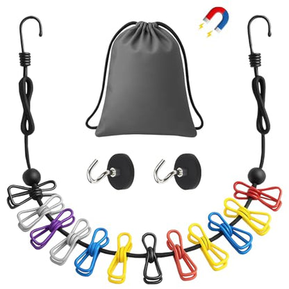 Magnetic Clothes Line for Cruise Ship, Upgraded Magnetic Travel Clothesline Essential, 2Pack Super Rubber Non-Scratch Magnets, Portable Clothesline for Cruise Ships Cabin, Hotel, RV and Camping