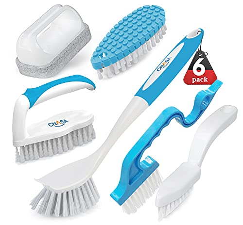 6 Pack Household Deep Cleaning Set - Kitchen, Bathroom & Floor Cleaning Brushes, Includes Scrub, Dish, Bottle, Grout, Crevice & Shoe Brushes