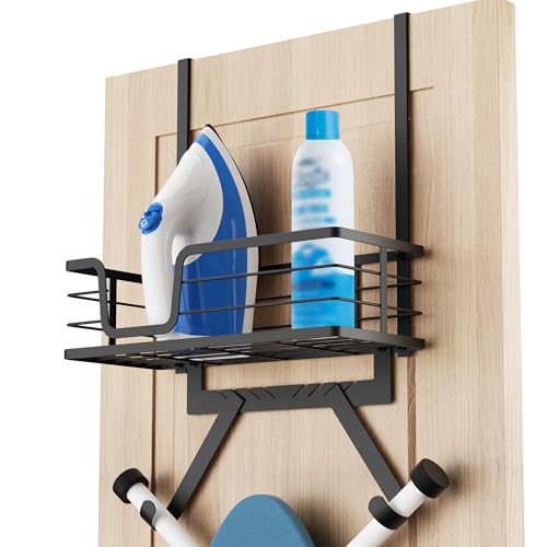 KES Over The Door Ironing Board Holder, Ironing Board Hanger Door Mount with Storage Shelf Y and T Shaped Fits for 1 3/8 Doors Matte Black, HIR501A-BK - color: Black, size: Fit 1 3/8" Door
