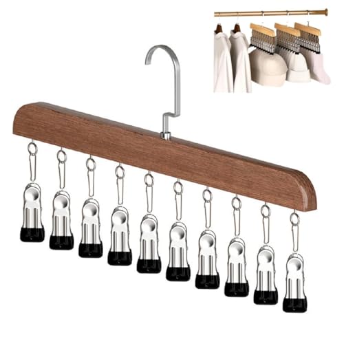 Hanging Closet Organizer, Wooden Legging Hanger with 10 Clips,Space Saving Hats Organizer for Closet,360° Rotating Wooden Multi-Hanger for Pants, Skirts and Socks Storage (Vintage) - color: Vintage