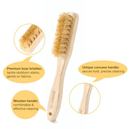3Pcs Small Wood Laundry Stain Brush Set with Boar Bristles, Stain Remover for Delicates, Cotton, Linens and Shoes, Portable Laundry Scrub Brushes for Fresh Clean Fabric - size: 1 Count (Pack of 3)