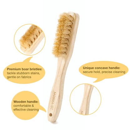 3Pcs Small Wood Laundry Stain Brush Set with Boar Bristles, Stain Remover for Delicates, Cotton, Linens and Shoes, Portable Laundry Scrub Brushes for Fresh Clean Fabric - size: 1 Count (Pack of 3)