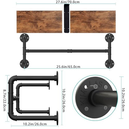 Yawinhe Industrial Pipe Clothing Rack with Shelves,Closet Rod,Rustic Brown - size: 27.55x10.23x10.23in