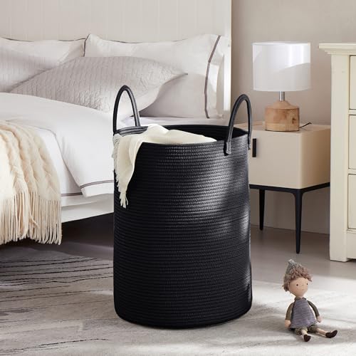 80L Large Black Laundry Basket Tall Woven Hamper for Clothes - color: Black, size: Extra Large (80L)