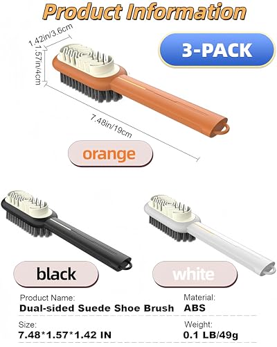 3 Pack Shoe Cleaning Brush Suede Cleaner Brush Scrub Shoe Brushes - color: White Orange Black