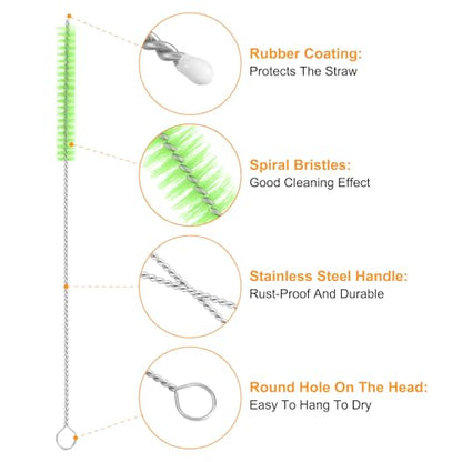 uxcell 10Pcs Drinking Straw Cleaning Brushes, 8" x 2/8" Nylon Bristles Long Straw Brush Pipe Cleaner for Washing Straws Pot Spout, Sippy Cup, Bottle and Tube (Green) - color: Green, size: 8" x 2/8"