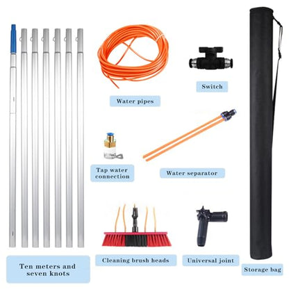 35FT Water Fed Pole Kit Adjustable Solar Panel Cleaning Kit Cleaner Tool for Window Glass Roof Outdoor Glass Brush Window Washing Equipment (35FT) - size: 35FT