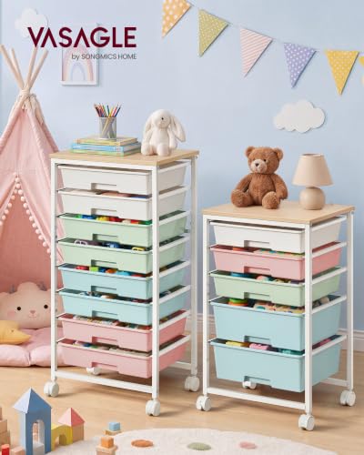 VASAGLE Rolling Cart with Drawers, Craft Organizers and Storage, Multicolor - color: Multicolor, size: 8 Drawer