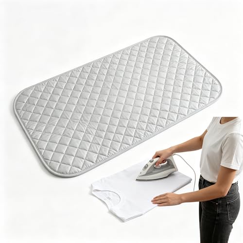 Portable Foldable Silver Ironing Mat Blanket, Thick Heat Resistant Ironing Pad for Table Top, Bed and Travel, 33.5"×19"