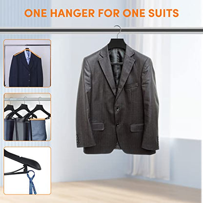 DEDU Suit Hangers for Men 100 Pack, Black Coat Hangers Extra Wide Non Slip Width 17.7", Thick Plastic with Pants Bar & Metal Hook - color: Black, size: 100 Pack