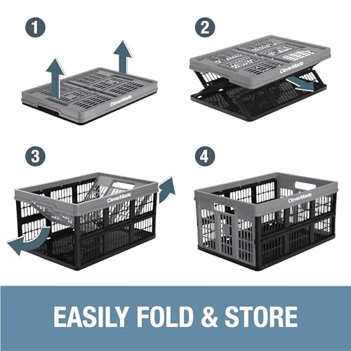 CleverMade Collapsible Utility Crates - Red 1pck 45L / 11 Gal holds 66 lbs - Stackable Containers Heavy Duty Capacity Crates Space-Saving Baskets - color: Red, size: 45L - 1 Pack
