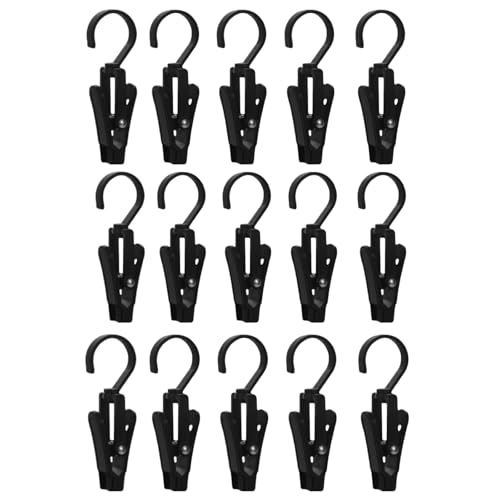 15 Pcs Super Strong Plastic Swivel Hanging Hooks, Curtain Clips, Clothes Pins, Beach Towel Clips, Home Swivel Laundry Clips for Hats, Pants, Towels, Socks, Pants - color: Black 15