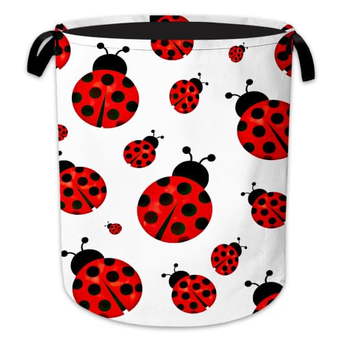 Red Ladybug Laundry Basket Oxford Cloth Laundry Hamper With Handle Foldable Portable Clothes Storage Basket Storage Bag For Laundry Room/Bathroom/Bedroom/Dormitory 20.8"x16" - color: Red Ladybug