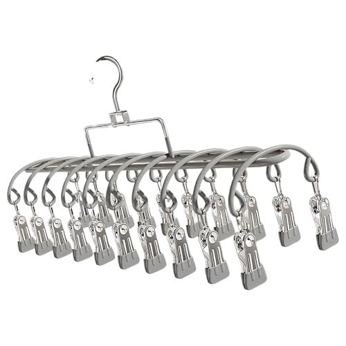 20 Clips Laundry Hanger with Strong Grip Clothespins, Space Saving Sock Drying Rack for Underwear Baby Clothes Towels, Hanging Laundry Organizer for Indoor Outdoor Use, （Gray） - color: Gray