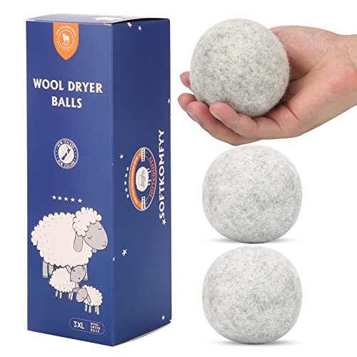 Wool Dryer Balls Handmade 3 Pack XL, Laundry Dryer Balls,100% New Zealand Wool Natural Fabric Softener,Reusable 1000 Loads,Wrinkles Free, Shorten Drying Time,Baby Safe (3 Pack XL,Gray) - color: Gray