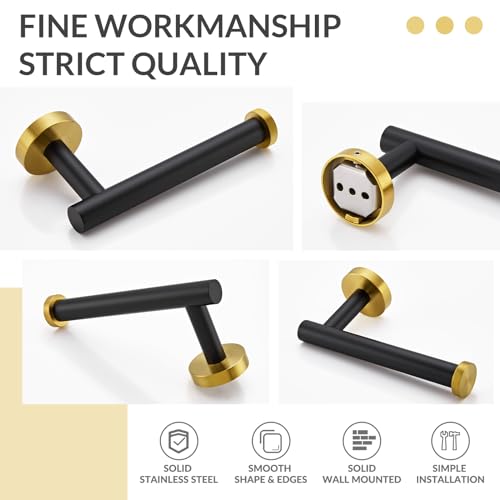 APLusee Toilet Paper Holder, Black & Gold, 304 Stainless Steel - color: Black & Gold