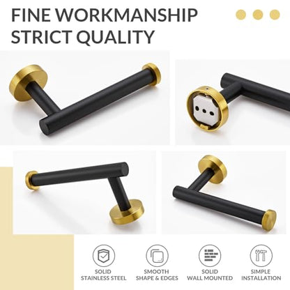 APLusee Toilet Paper Holder, Black & Gold, 304 Stainless Steel - color: Black & Gold