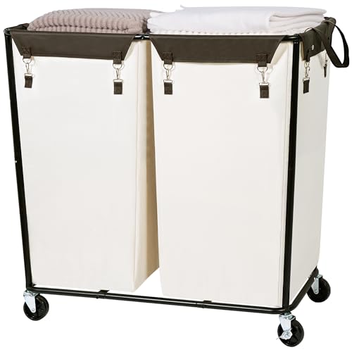 390L Laundry Hamper Sorter with Wheels, Extra Large Laundry Basket Heavy-Duty Rolling Cart with Removable Bags, Laundry Cart for Hotel and Home, Beige, 2-Section - color: Beige