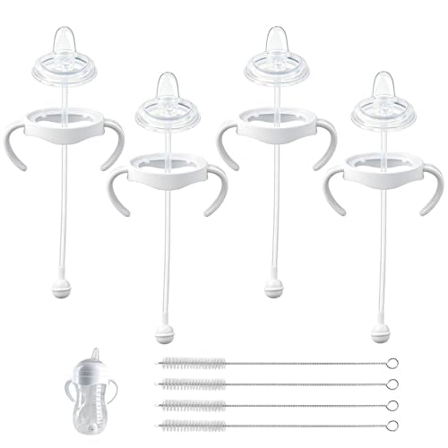 Sippy Cup Conversion Kit for Philips Avent Natural Baby Bottles, Weighted Straw Transition Set with Soft Silicone Spout Nipples, Bottle Handles & Cleaning Brushes, 4 Pack, 6m+ - size: 1 Count (Pack of 4)