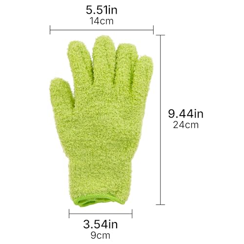Microfiber Cleaning Gloves, Sturdy Knitted Dusting Gloves for Housekeeping, Soft Plant Leaf Cleaning Gloves for Indoor Plants & Home, Ideal for All Occasions (1Pair, Grass Green)