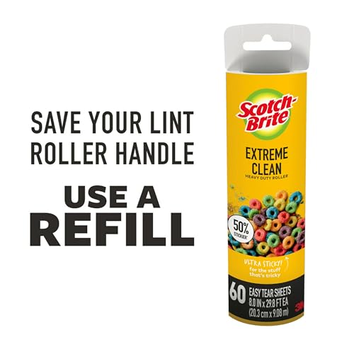 Scotch-Brite Extreme Clean Large Surface Lint Roller Refills, 8 in x 29.8 ft, 50% Stickier, 60 Easy Tear Sheets Each, 2 Pack (120 Sheets Total) - size: 2 Refills