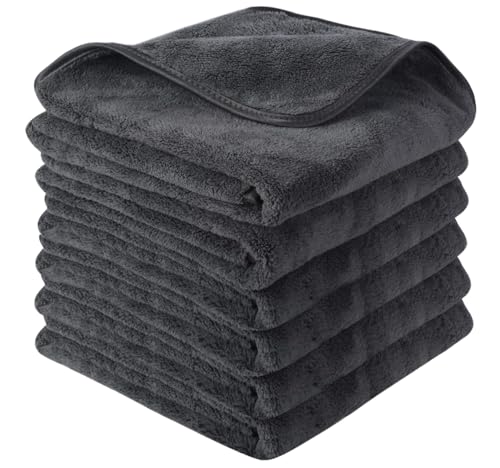 SINLAND Microfiber Car Drying Towels Detailing 16 x 24inch 6 Pack Grey