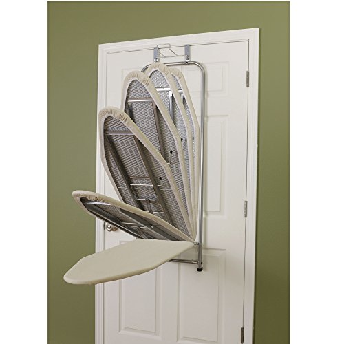 Household Essentials 144222 Over The Door Small Ironing Board with Iron Holder, Natural Cotton Cover Silver - color: Silver