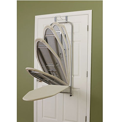 Household Essentials 144222 Over The Door Small Ironing Board with Iron Holder, Natural Cotton Cover Silver - color: Silver