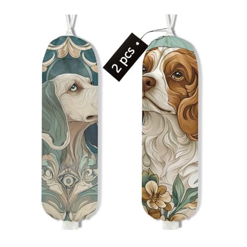 2Pcs Dog Plastic Bag Holder, Wall Mount Grocery Bag Holder - color: multicolour 1323