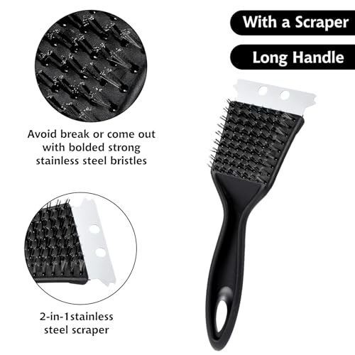 9 Pieces Grill Brush and Scraper Stainless Steel Wire Grill Brush Extra Strong BBQ Cleaner Accessories Heavy Duty Barbecue Grill Cleaning Brush Cleaner (8 Inch)
