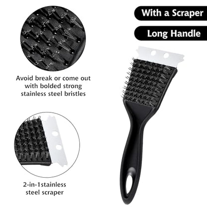 9 Pieces Grill Brush and Scraper Stainless Steel Wire Grill Brush Extra Strong BBQ Cleaner Accessories Heavy Duty Barbecue Grill Cleaning Brush Cleaner (8 Inch)