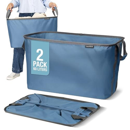 CleverMade Collapsible Laundry Baskets, 60L 2 Pack, 55 lb, Pop-Up, Denim - color: Denim Gray
