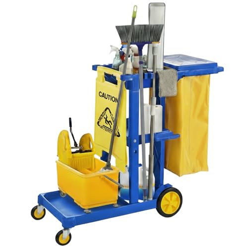 Cleaning Cart, Janitorial Cart, Cleaning Caddy with Wheels, Maid 440 LB - color: Blue