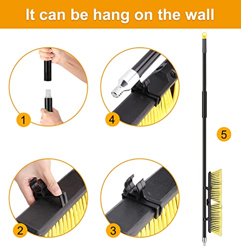 18 Inches Push Broom Outdoor- Heavy Duty Broom with 63" Long Handle for Deck Driveway Garage Yard Patio Concrete Floor Cleaning - color: Yellow 18 Inches Heavy Duty 3 Pack