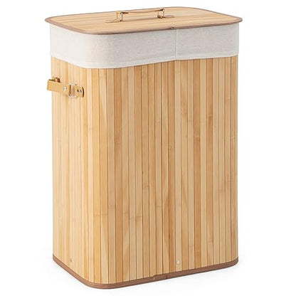Giantex Bamboo Laundry Hamper with Lid Removable Liner & Handles - color: Natural