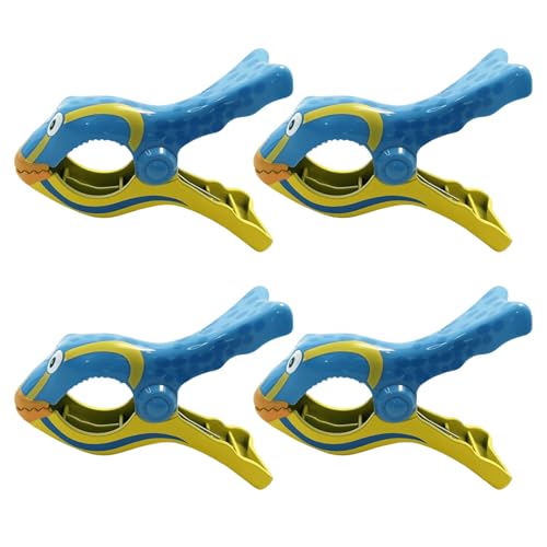 4PCS Large Beach Chair Towel Clips Heavy Duty Decorative Animal Dolphin Fish-Shaped Towel Clips for Beach Pool Cruise (Yellow Style) - color: Yellow Style