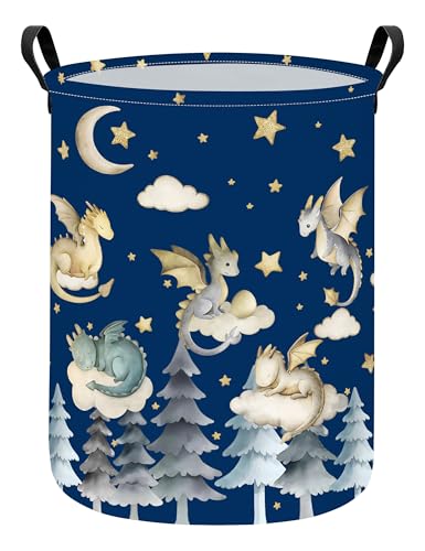 Round Dragon Print Waterproof Foldable Household Laundry Hamper - color: Round Cute Dragon