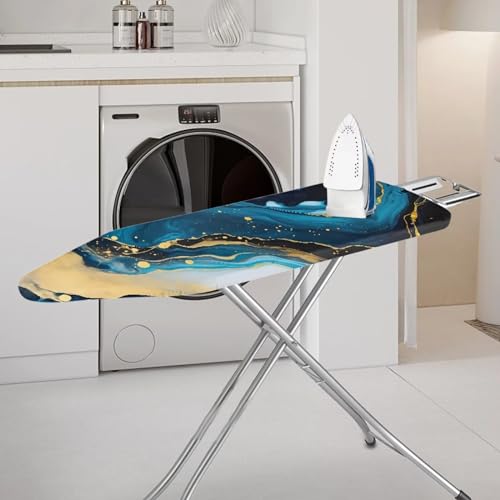 Blue Marble Print Iron Board Cover with Padding 15x54 Inch Standard Ironing Board Cover with Elastic Edge, Cute Home Decoration Table Top Ironing Board Cover - color: Blue Marble Print 1