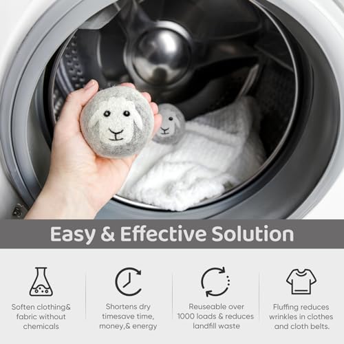 Wool Dryer Balls 6 Pack, Natural Fabric Softener, Dryer Balls Laundry Reusable, Reduces Clothing Wrinkles and Saves Drying Time (Gray) - color: Gray