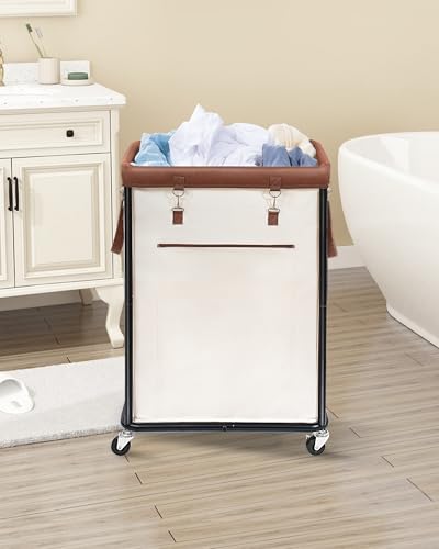 STORAGE MANIAC Large Laundry Basket with Wheels 160L Rolling Laundry Hamper Laundry Cart with Metal Frame and Removable Bag, Clothes Hamper for Bedroom, Bathroom, Dorm Room, Laundry Room, Beige
