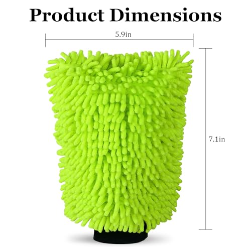 Fluorescent Green Microfiber Car Wash Mitt – Thickened Chenille Cleaning Glove for Car Windows & Detailing, Dual Use Wet/Dry - color: Green