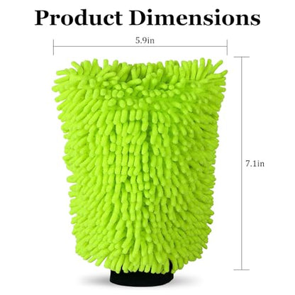 Fluorescent Green Microfiber Car Wash Mitt – Thickened Chenille Cleaning Glove for Car Windows & Detailing, Dual Use Wet/Dry - color: Green