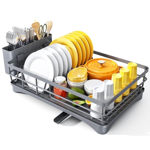 SNTD Dish Drying Rack for Kitchen Counter, 11.8" W x 16.7" L, Grey - color: Gray