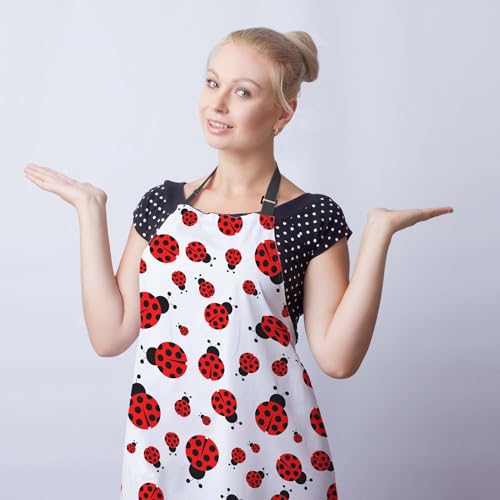 Cute Cooking Apron for Women Red Ladybug Mans Aprons for Cooking Funny for Kitchen Cooking Restaurant BBQ Painting Crafting Gardening 27” (W) x 31” (H), Waterproof Apron - color: Red Ladybug